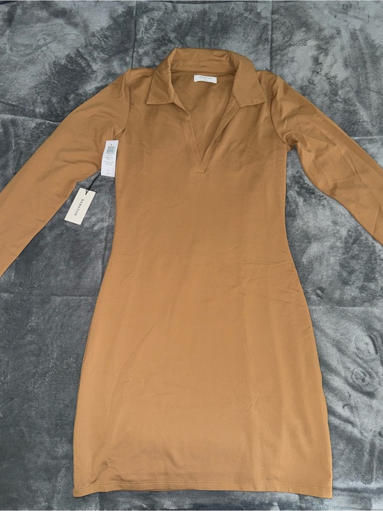 Babaton Dresses & Skirts - Babaton Long-Sleeve Collared Dress in Caramel